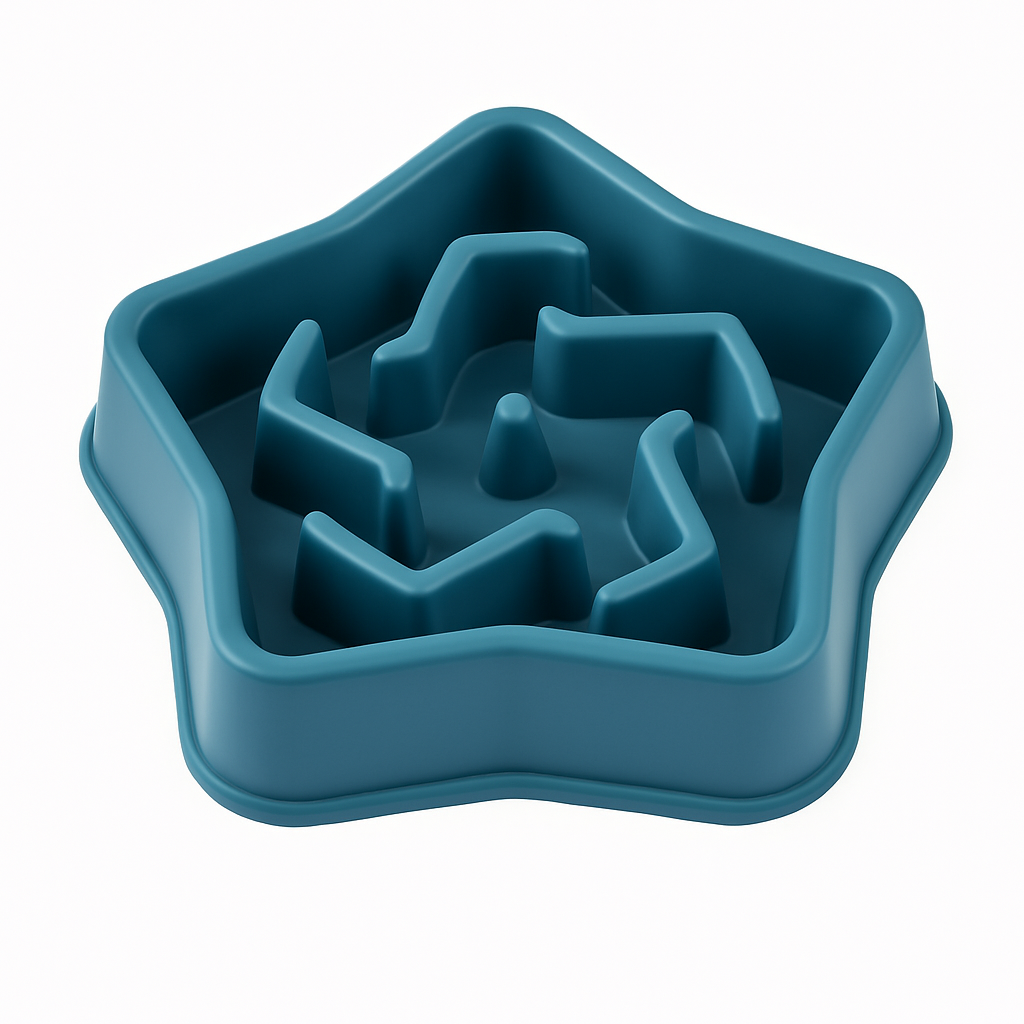 Blue silicone maze toy on a white background