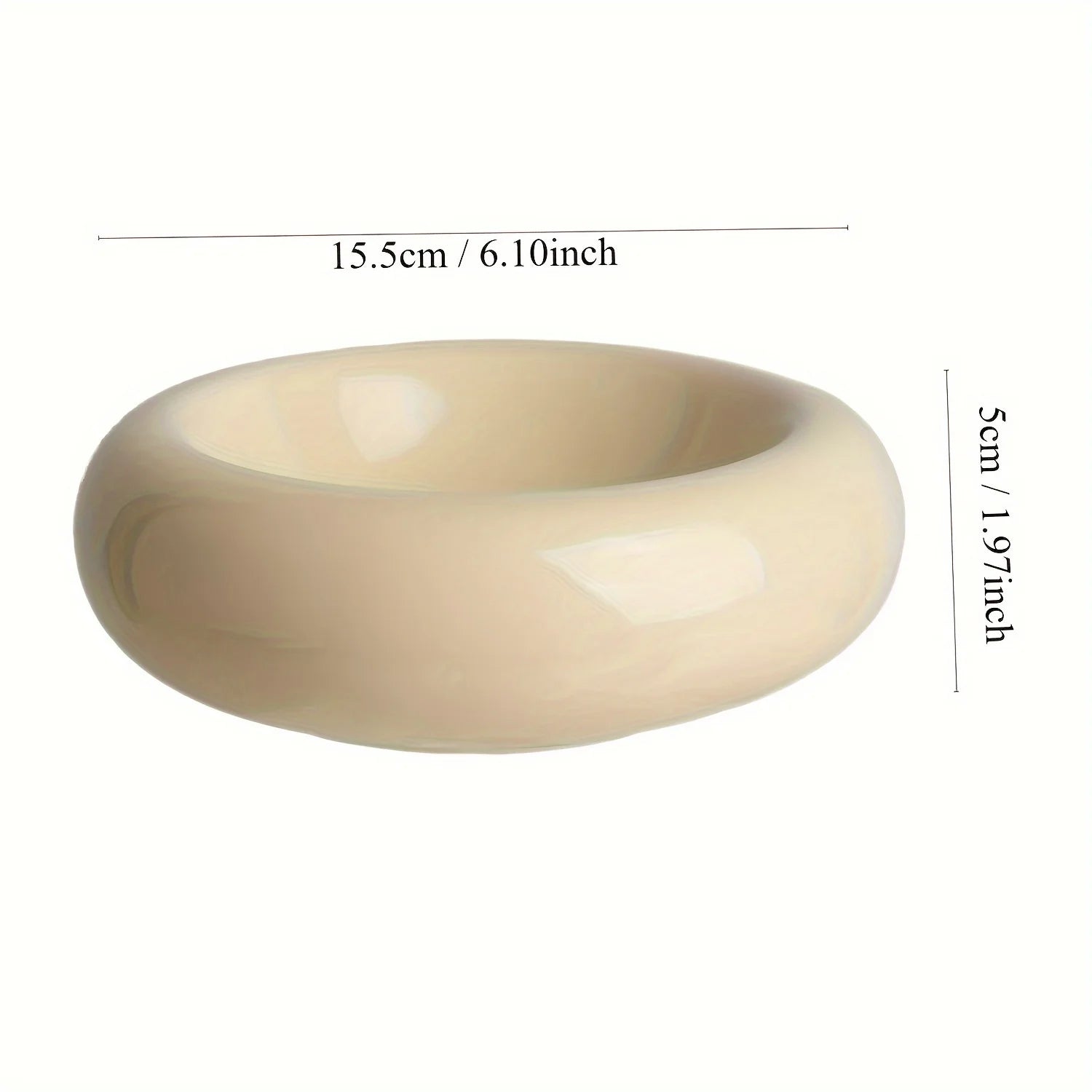 Beige bowl with measurements on a white background