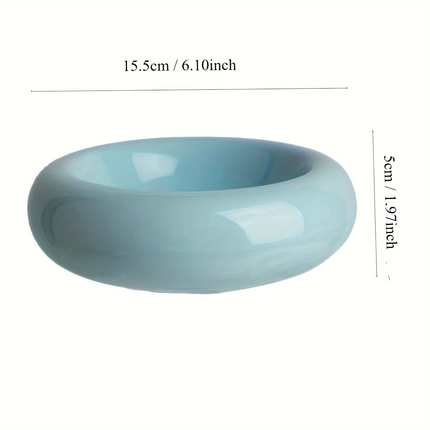 Sky Blue ceramic pet feeder with dimensions on a white background