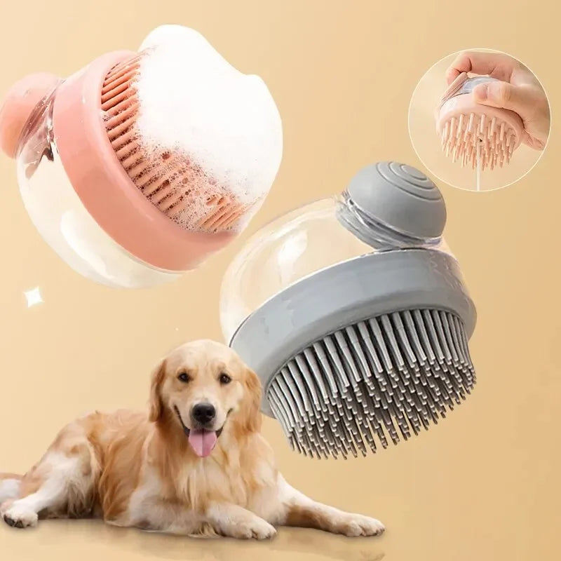 Pet grooming brush with a dog on a beige background