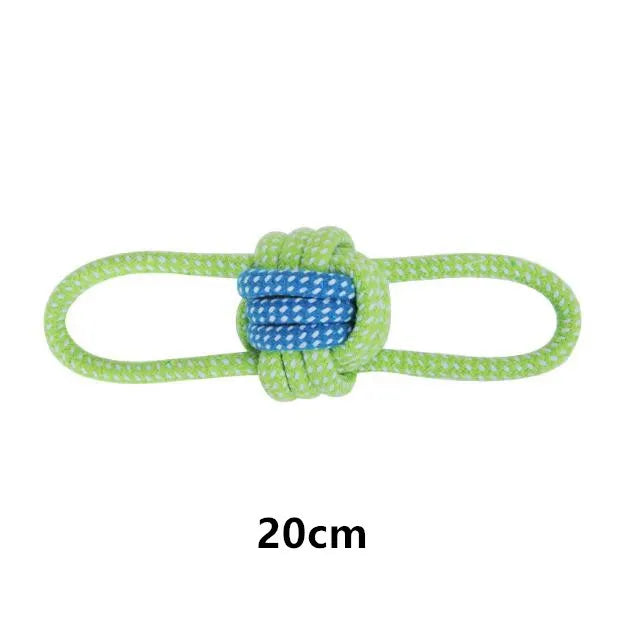 Green and blue rope knot toy with '20cm' label on a white background