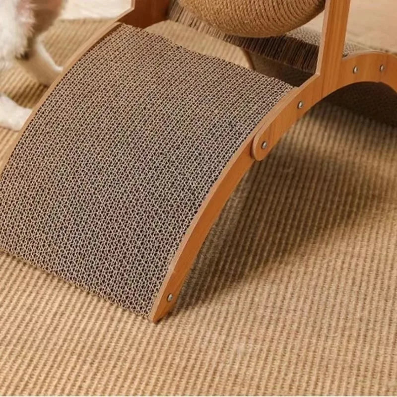 Cat scratcher with sisal surface on a carpeted floor