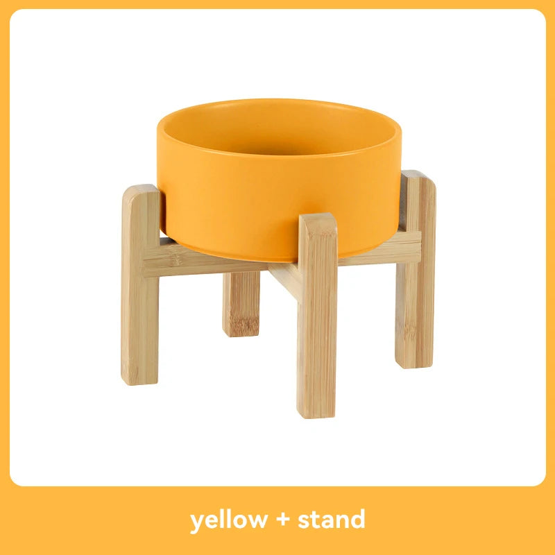 Yellow bowl on a wooden stand with 'yellow + stand' text at the bottom.