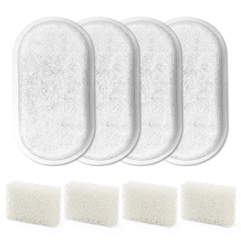 Four white filter pads with additional smaller filters on a white background