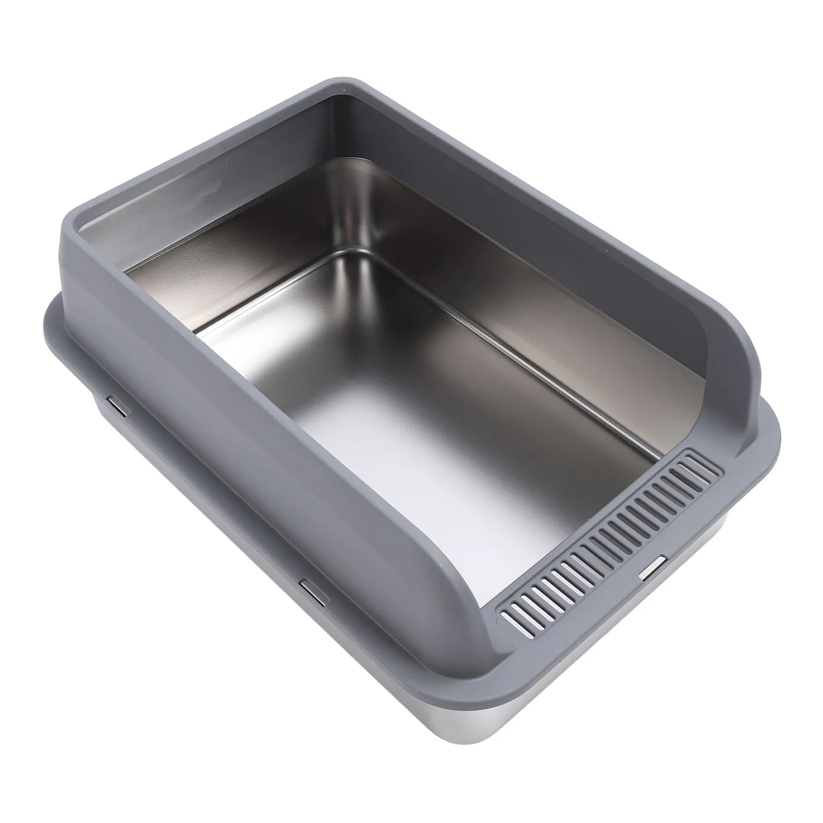 Another view of semi-enclosed stainless steel litter box 