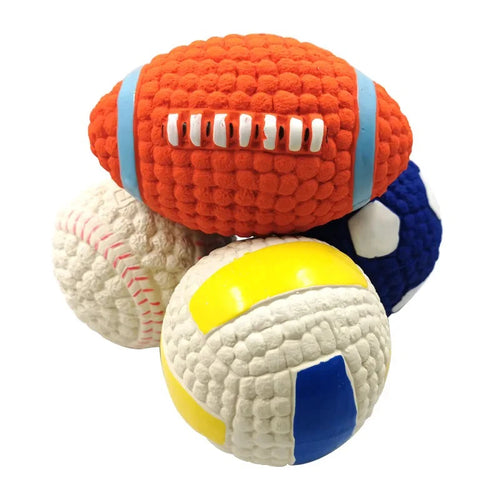 Stack of colorful textured sports balls on a white background