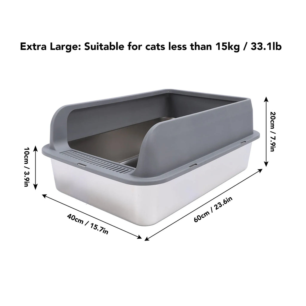 Cat litter box with dimensions and suitability for cats less than 15kg.