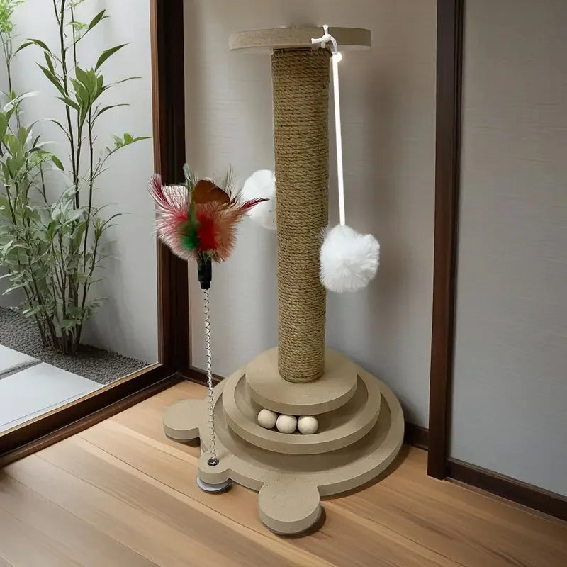 Space-saving cat scratching post designed to protect furniture while satisfying natural scratching instincts.