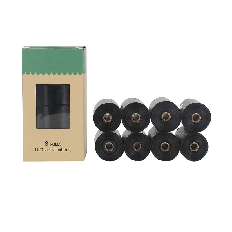 Set of black rolls with a cardboard box labeled '8 Rolls' on a white background