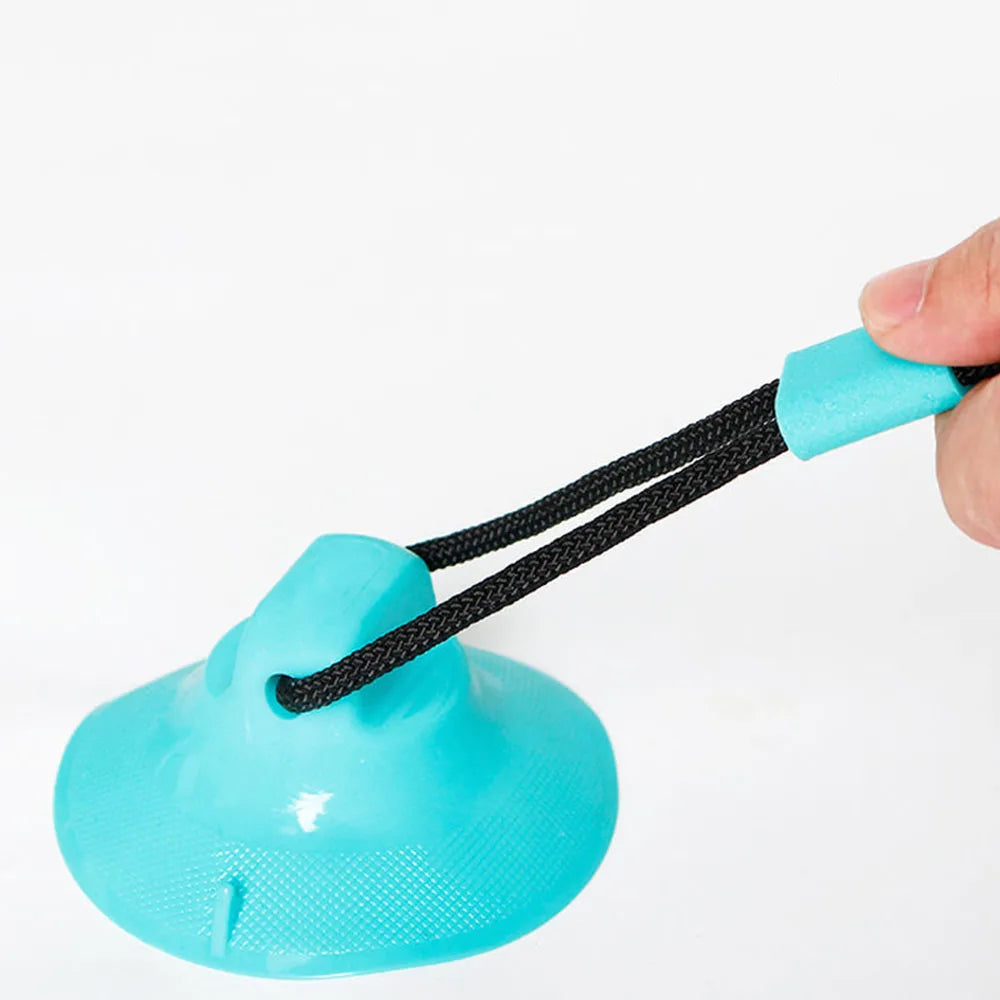 Close-up of suction cup base of dog toy – strong grip for tug and chew play