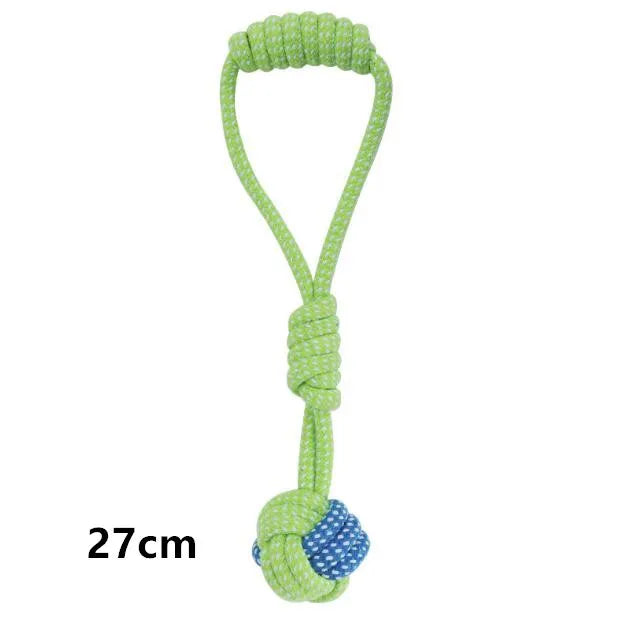 Green dog toy with a blue ball and measurement '27cm' on a white background