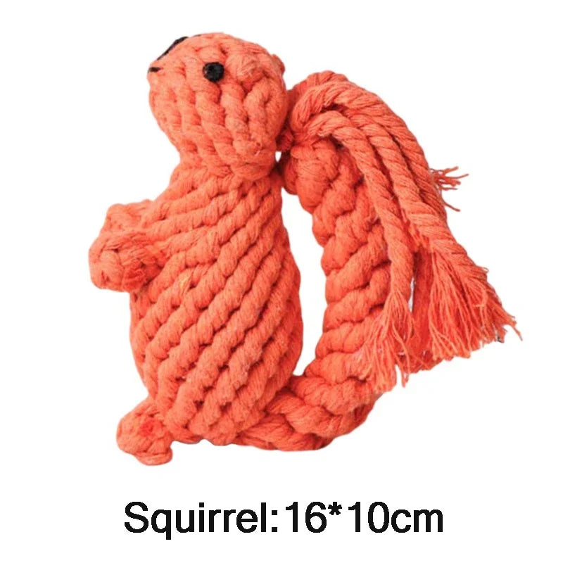 Orange rope squirrel toy on a white background