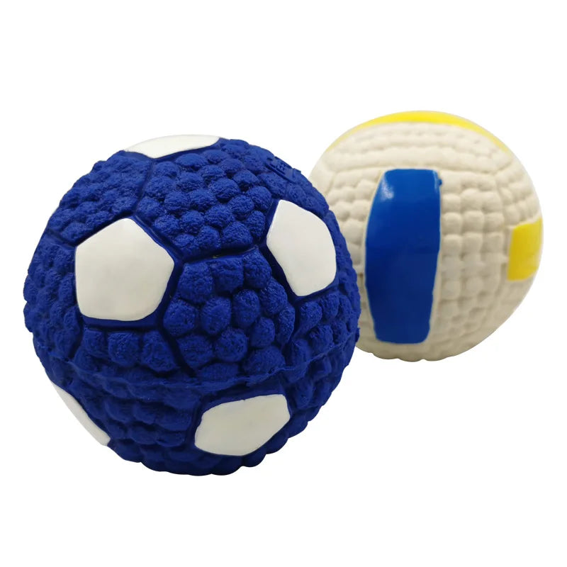 Blue and white textured ball next to a yellow and blue ball on a white background