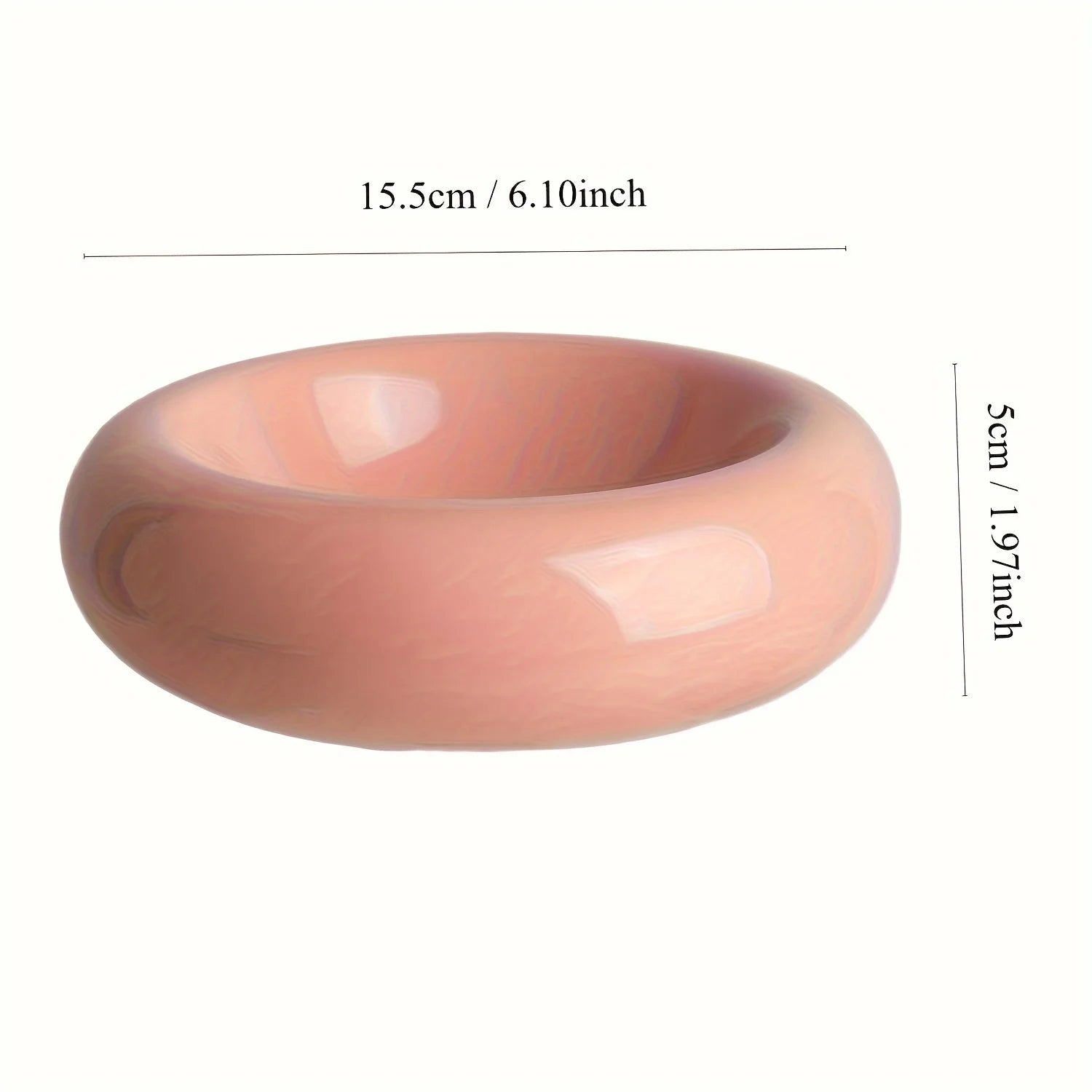Ceramic bowl in pink with measurements on a white background