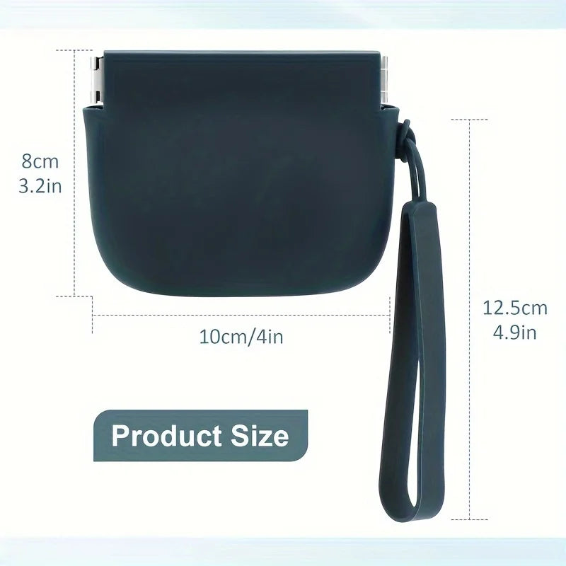 Product size chart of silicone treat pouch with measurements in cm and inches.