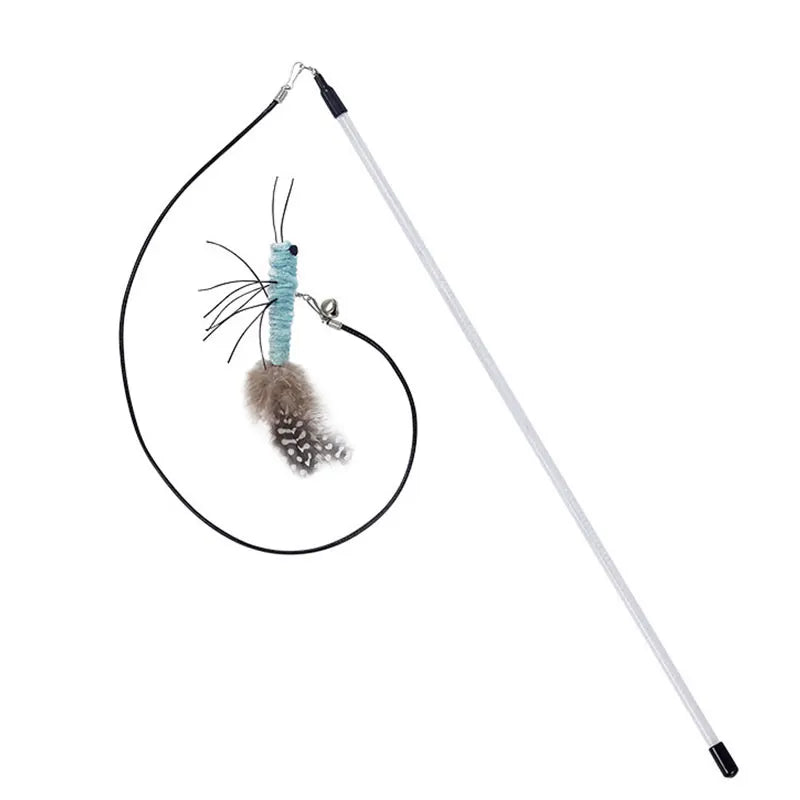 FlutterChase Wand featuring a blue bug toy attachment with feather details.