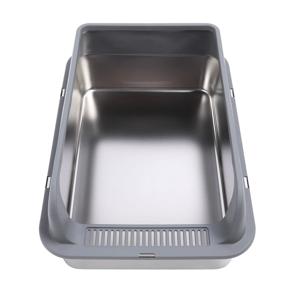 “PurrSanct™ stainless steel cat litter box interior view – spacious, durable, and odor-resistant design.